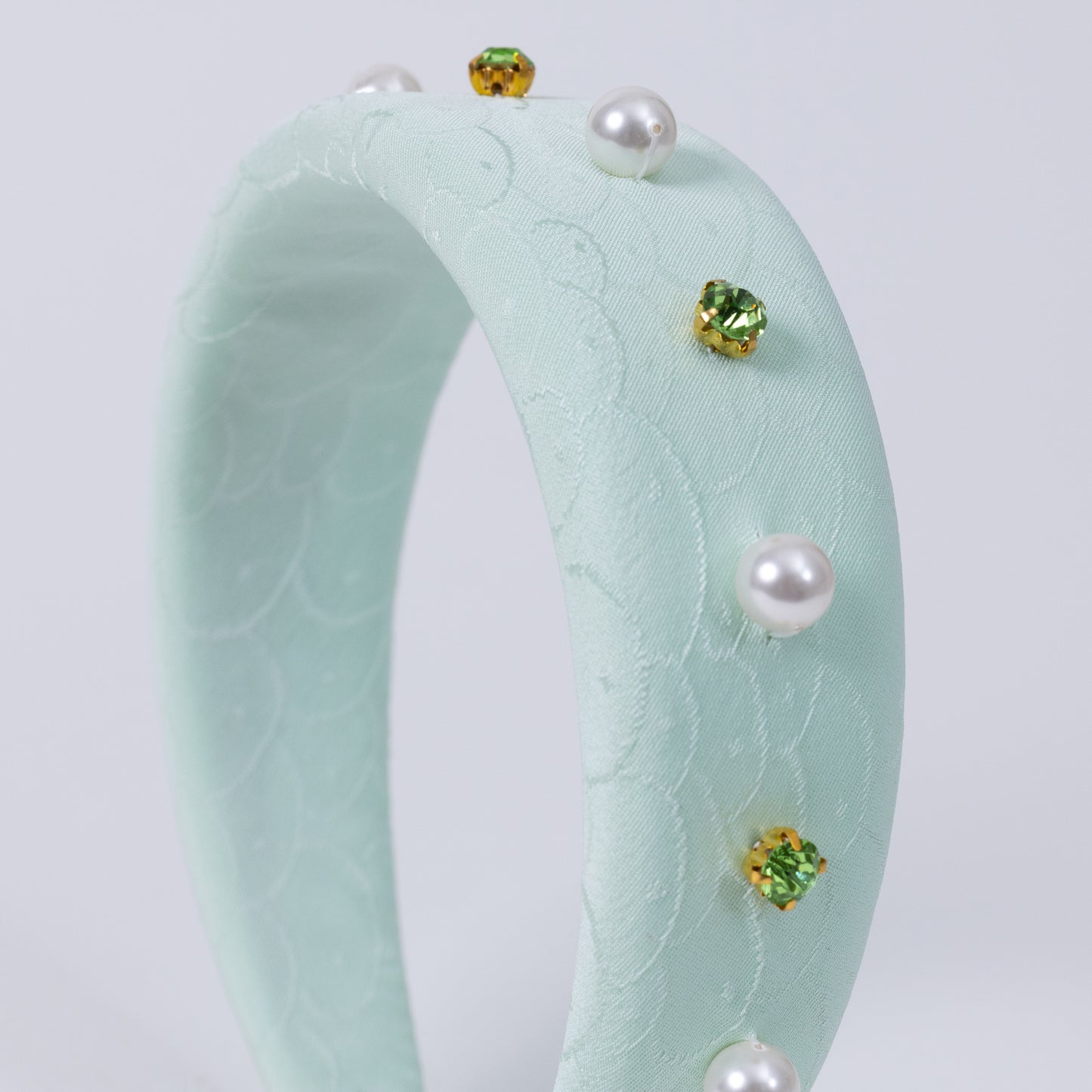 Mint Silk Kimono×Pearl×Green Bijou Headband