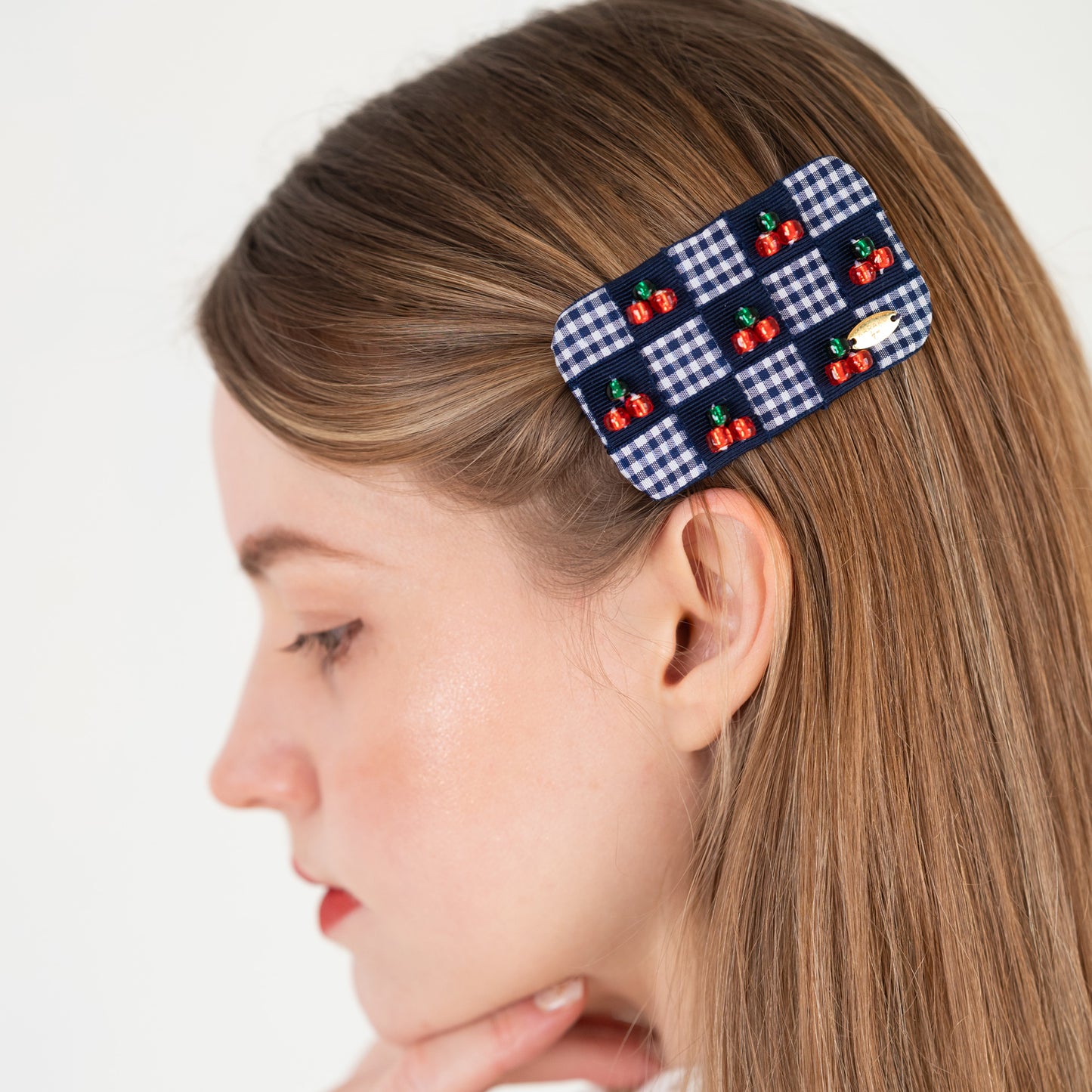Cherry Gingham Delight Barrette【NAVY】