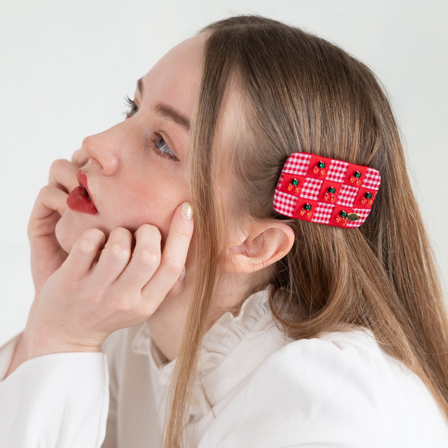 Cherry Gingham Delight Barrette【RED】