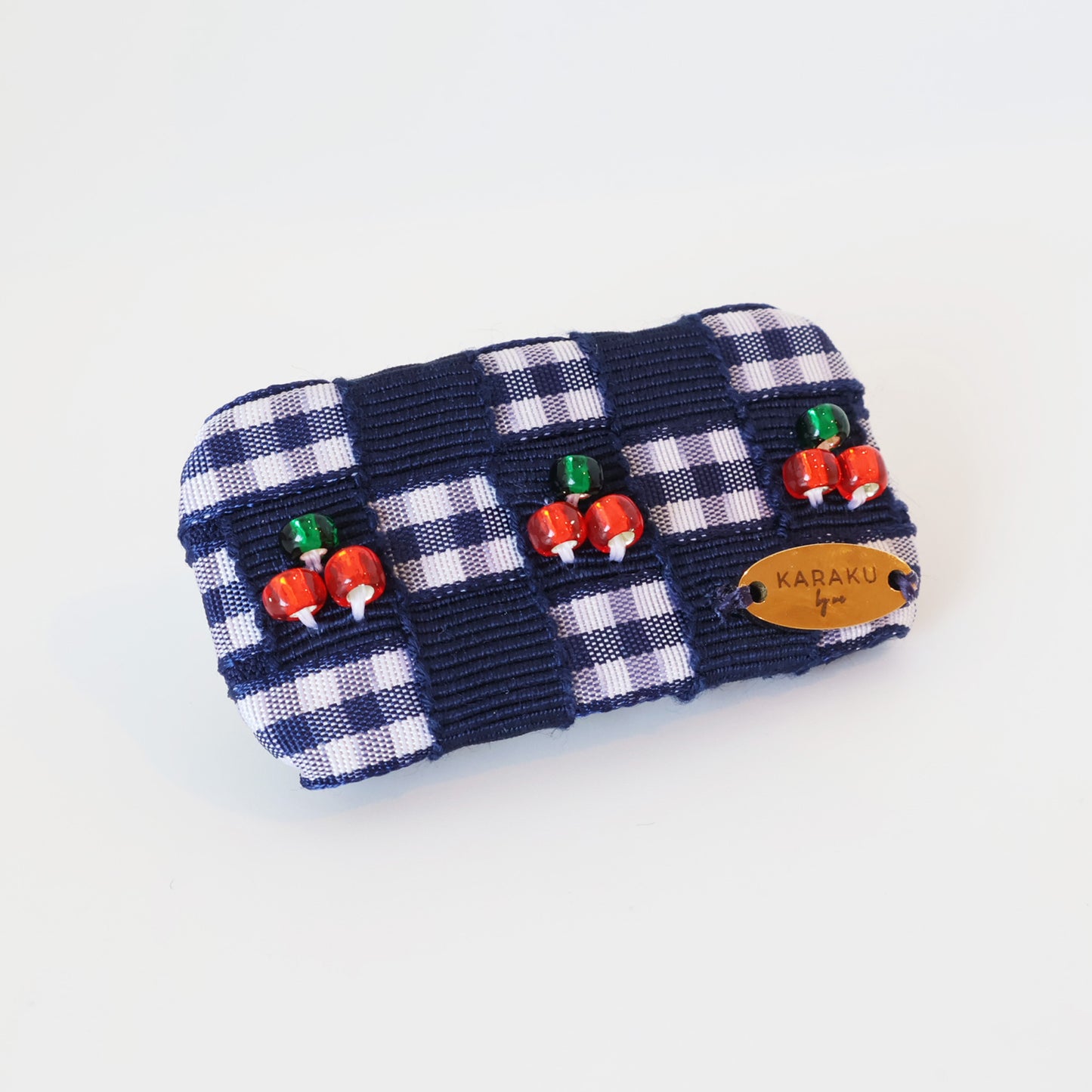 Cherry Gingham Mini Barrette【NAVY】