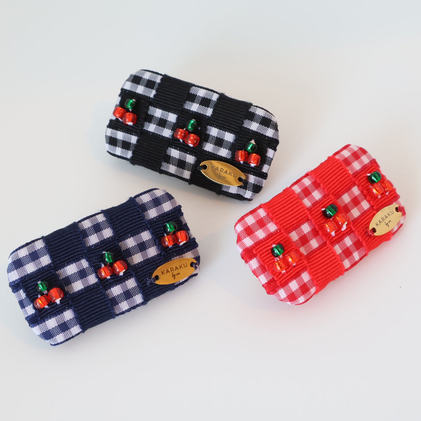 Cherry Gingham Mini Barrette【NAVY】
