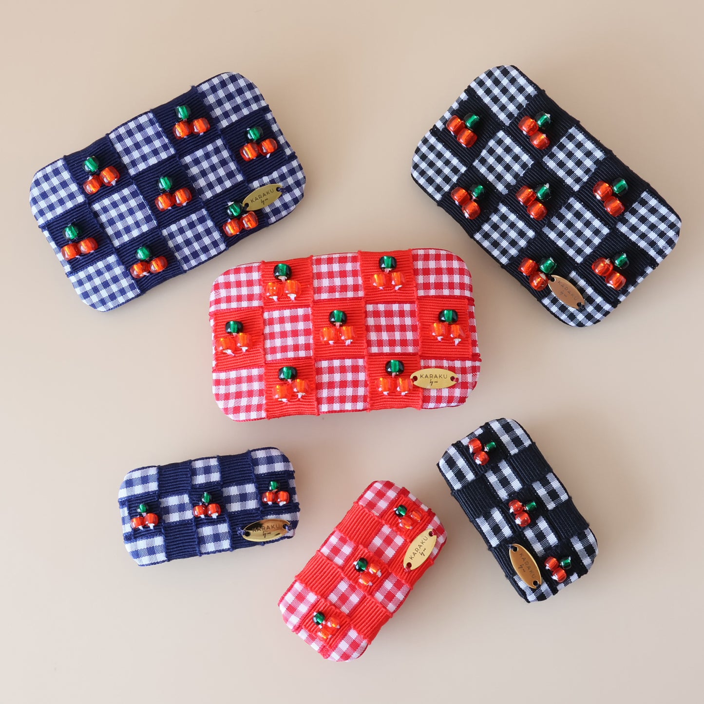 Cherry Gingham Mini Barrette【NAVY】