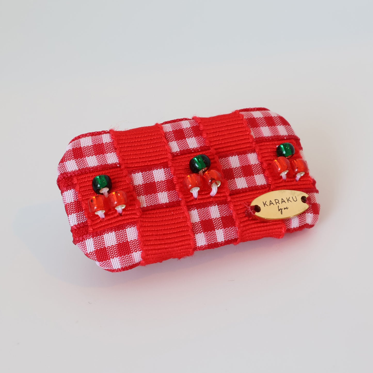 Cherry Gingham Mini Barrette【RED】
