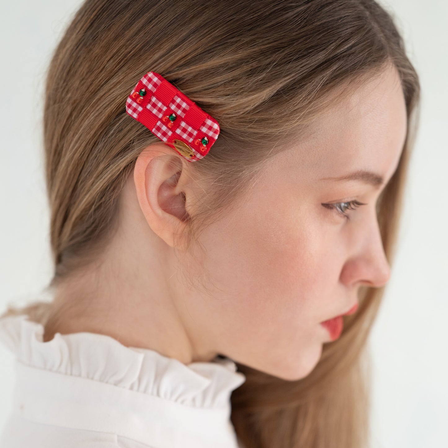 Cherry Gingham Mini Barrette【RED】