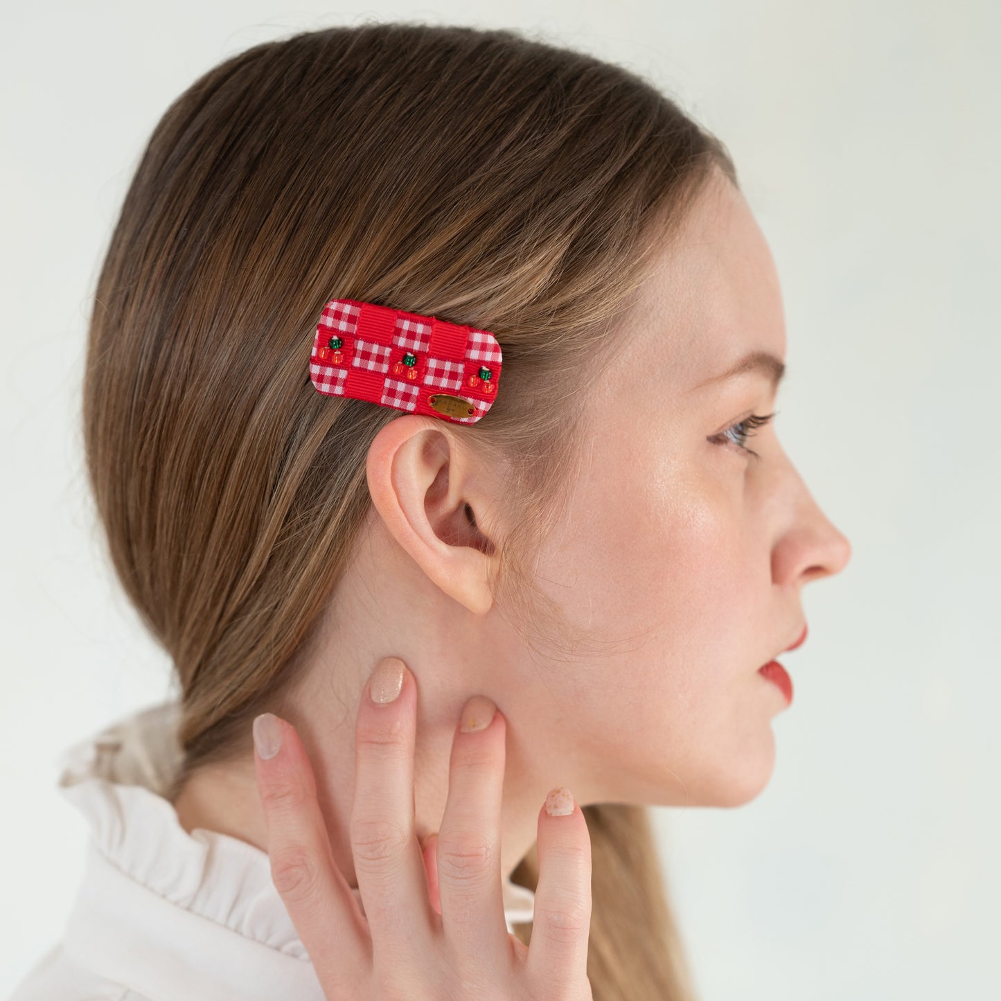 Cherry Gingham Mini Barrette【RED】
