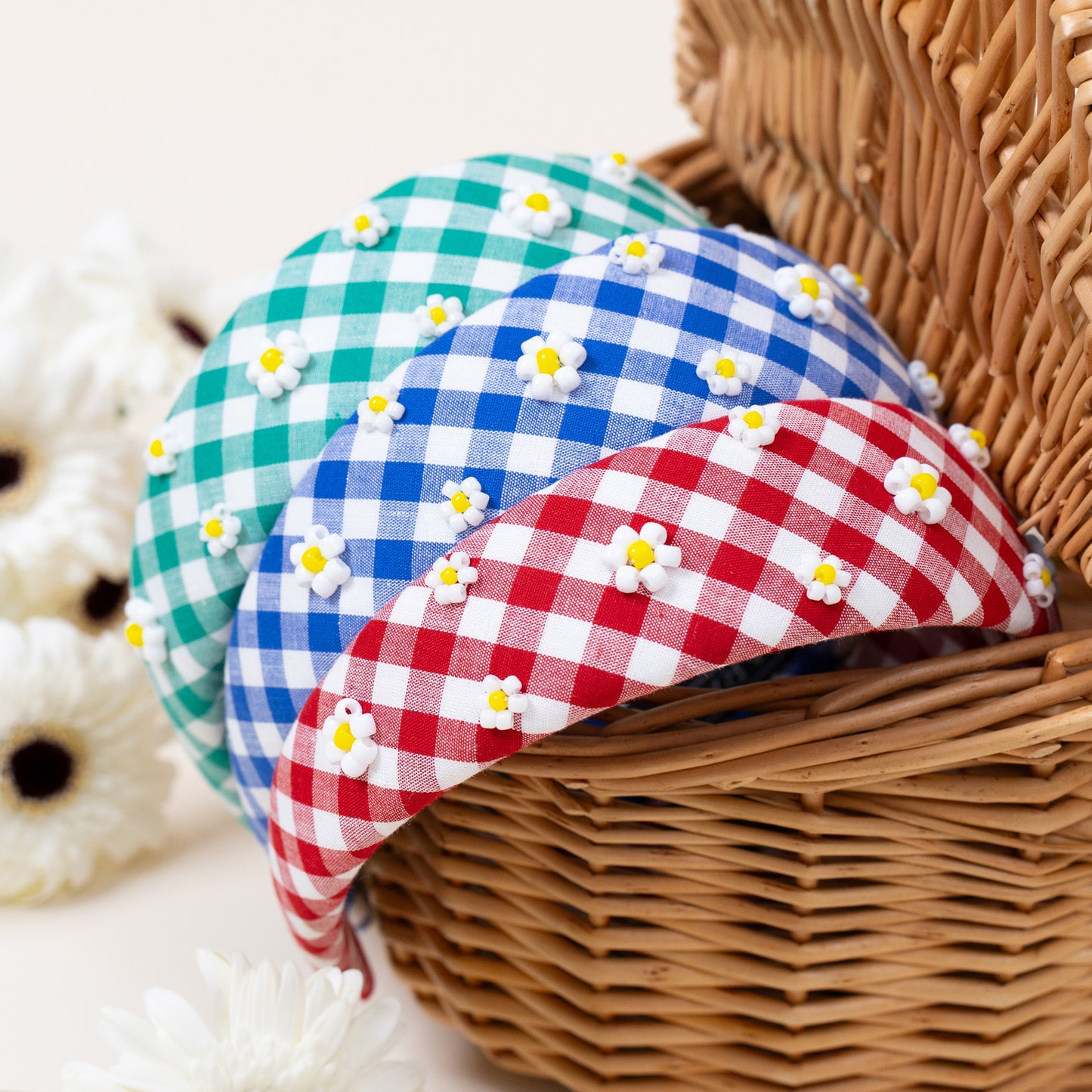 Gingham Daisy Headband【RED】