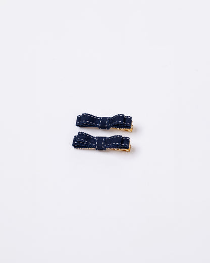 ⏰Sep10-13 Limited Order⏰Stitch Mini Ribbon Hair Clip【NAVY】