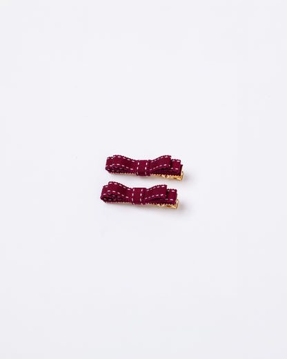 ⏰Sep10-13 Limited Order⏰Stitch Mini Ribbon Hair Clip【WINE】