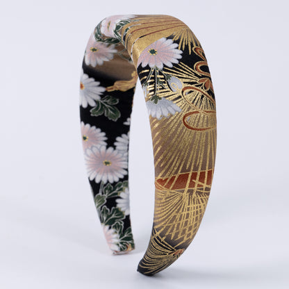 Black Silk Kimono×Kiku Print Headband
