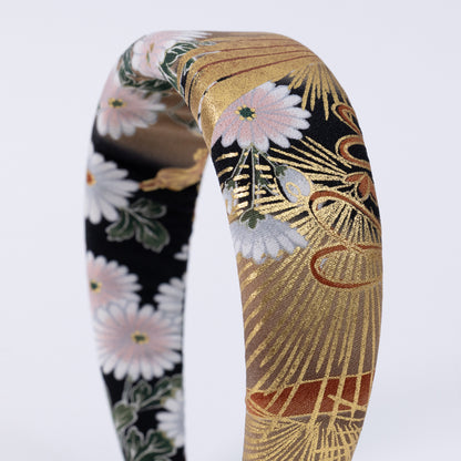 Black Silk Kimono×Kiku Print Headband