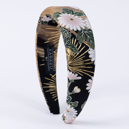 Black Silk Kimono×Kiku Print Headband