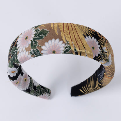 Black Silk Kimono×Kiku Print Headband