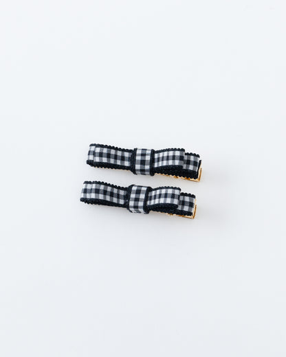 Gingham Mini Ribbon Hair Clip【BLACK】