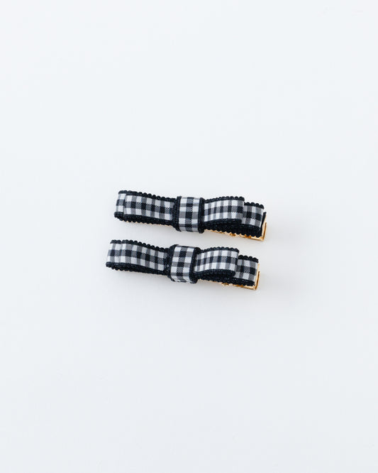 Gingham Mini Ribbon Hair Clip【BLACK】