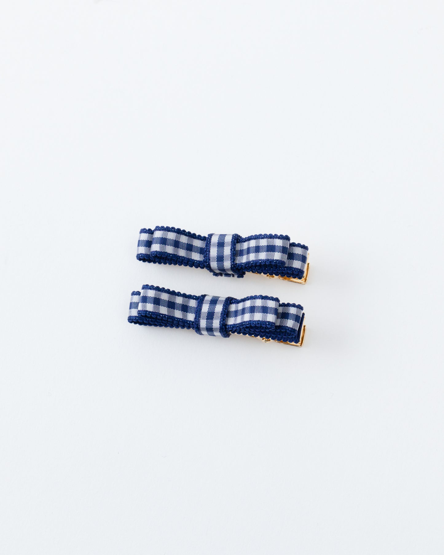 Gingham Mini Ribbon Hair Clip【NAVY】