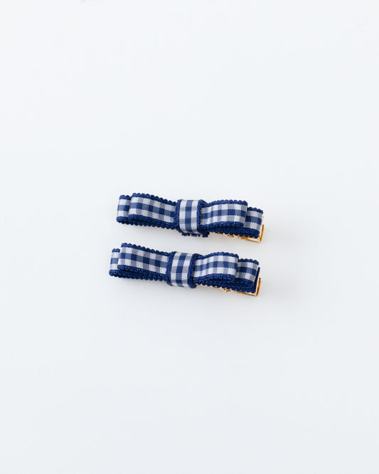 Gingham Mini Ribbon Hair Clip【NAVY】