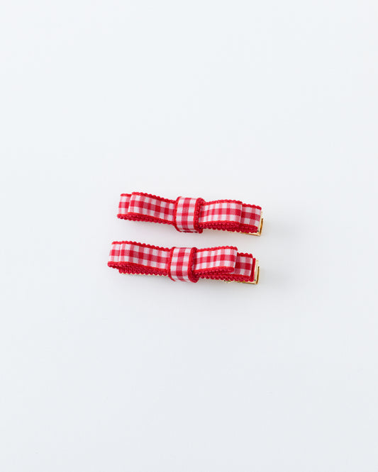 Gingham Mini Ribbon Hair Clip【RED】