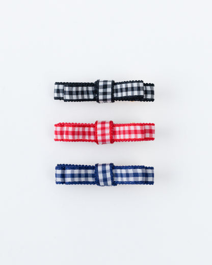 Gingham Mini Ribbon Hair Clip【NAVY】