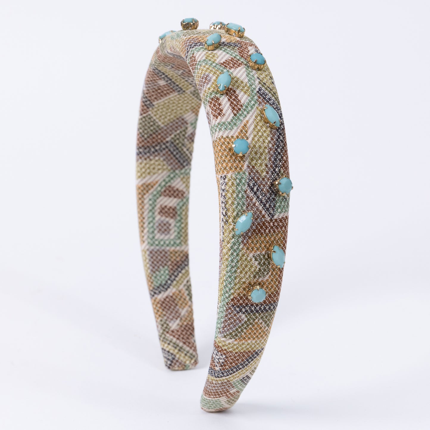 Khaki Silk Kimono×Turquoise Bijou Headbanad