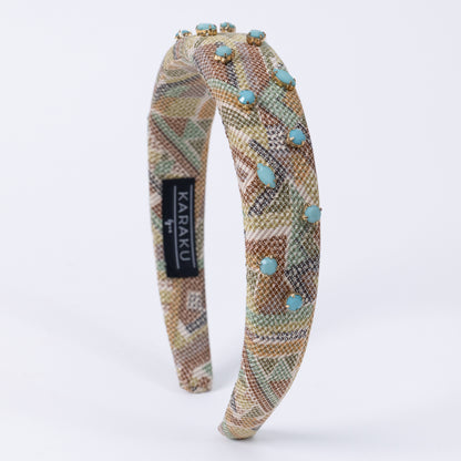 Khaki Silk Kimono×Turquoise Bijou Headbanad