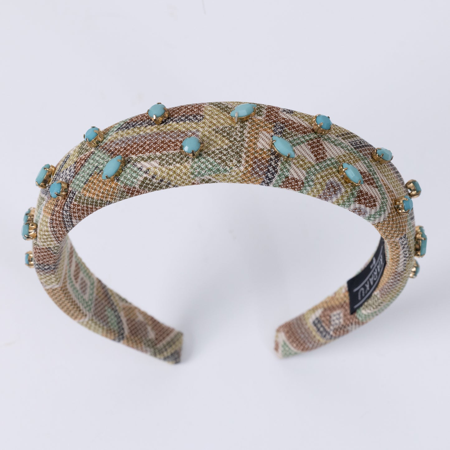 Khaki Silk Kimono×Turquoise Bijou Headbanad