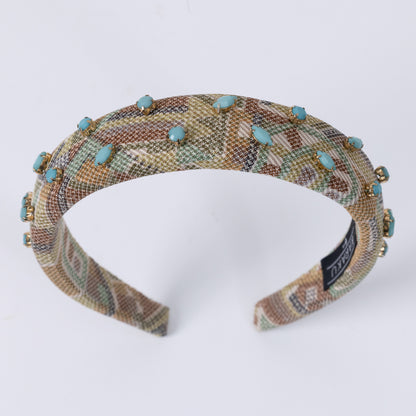 Khaki Silk Kimono×Turquoise Bijou Headbanad