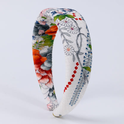 White Silk Kiminno×Flower Print Headband