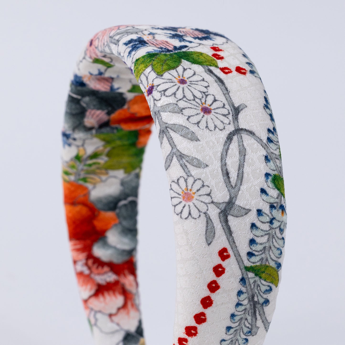 White Silk Kiminno×Flower Print Headband