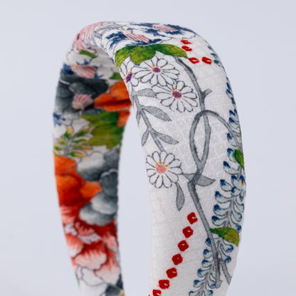 White Silk Kiminno×Flower Print Headband