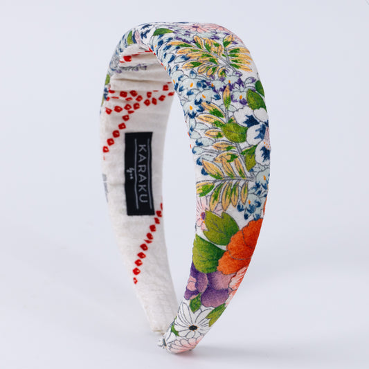 White Silk Kiminno×Flower Print Headband