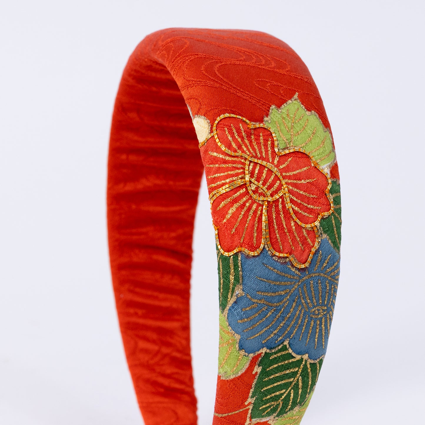 Red Silk Kimono×Flower Print Headband