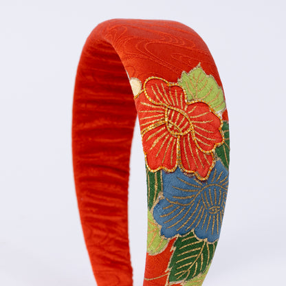 Red Silk Kimono×Flower Print Headband