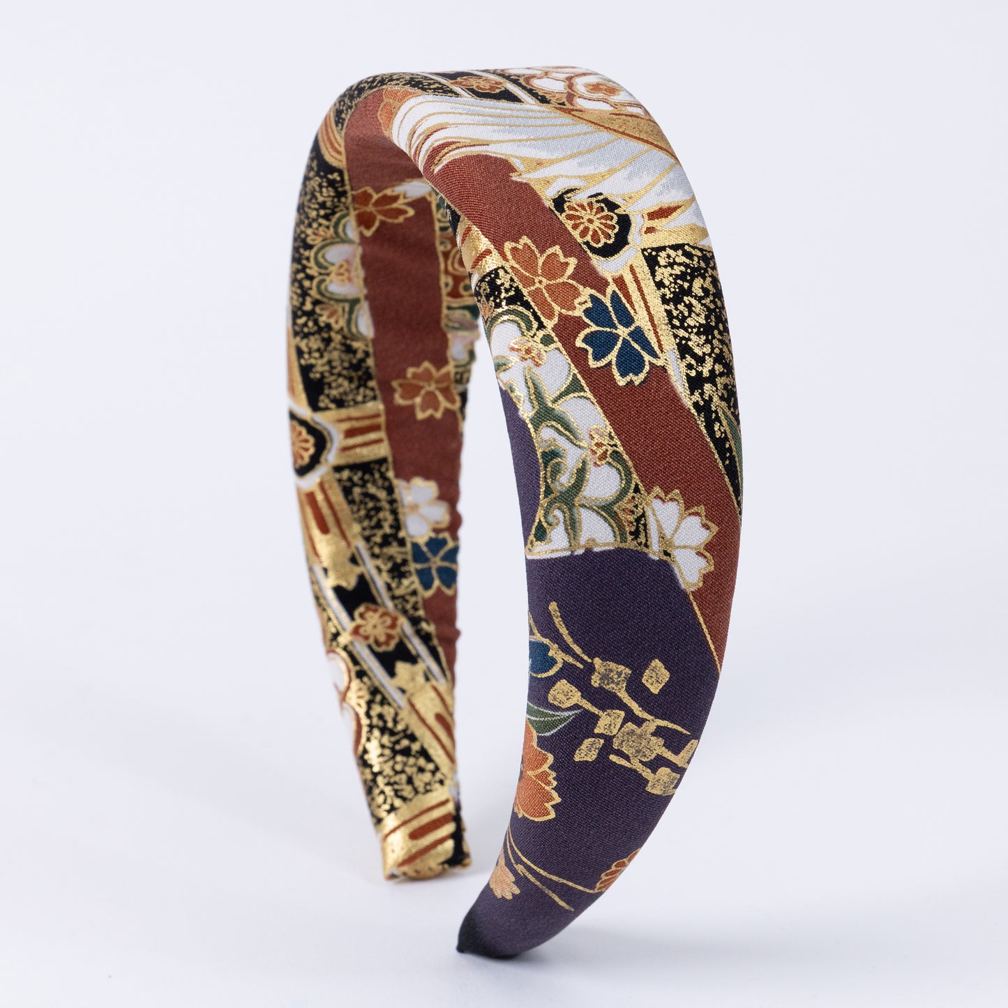 Black Silk Kimono×Japan Print Headband