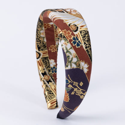 Black Silk Kimono×Japan Print Headband