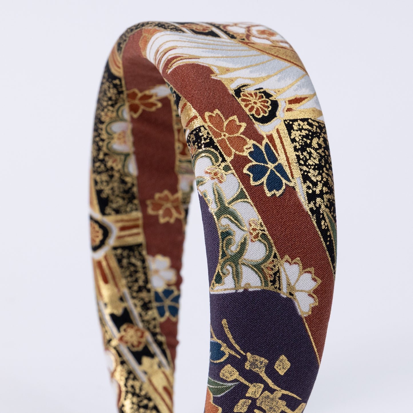 Black Silk Kimono×Japan Print Headband