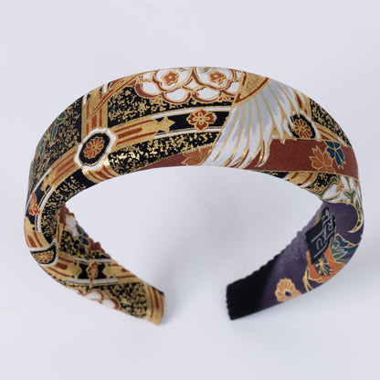 Black Silk Kimono×Japan Print Headband