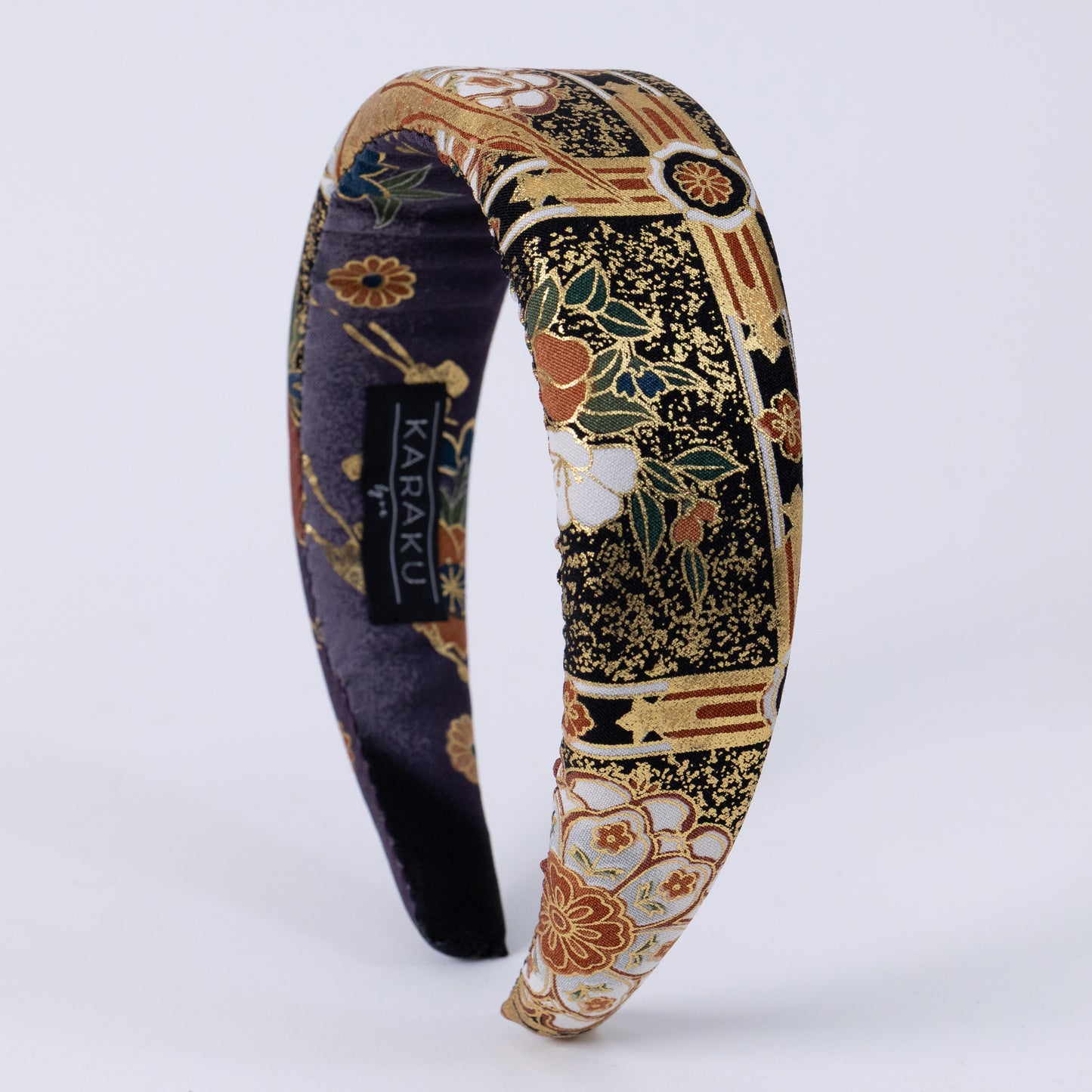 Black Silk Kimono×Japan Print Headband