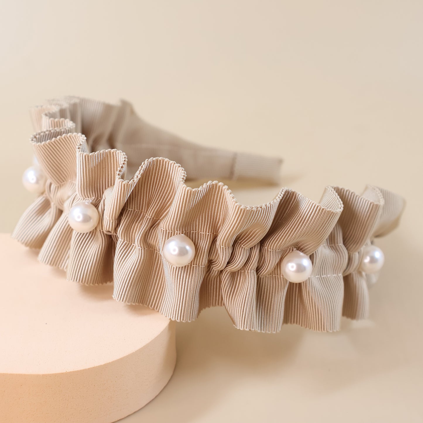 Frills Ribbon×Perl Headband【BEIGE】