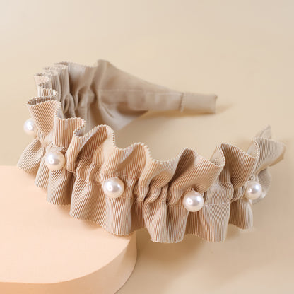 Frills Ribbon×Perl Headband【BEIGE】