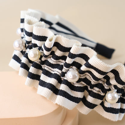 Frills Ribbon×Perl Headband【STRIPE】