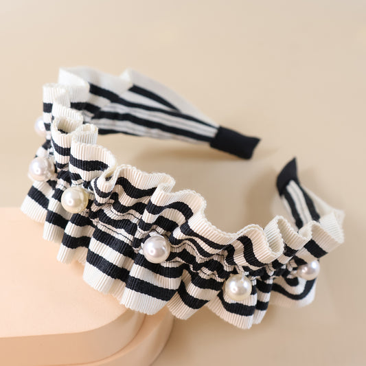 Frills Ribbon×Perl Headband【STRIPE】