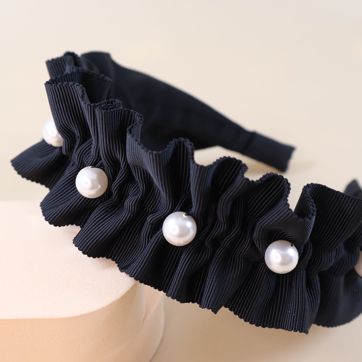 Frills Ribbon×Perl Headband【BLACK】