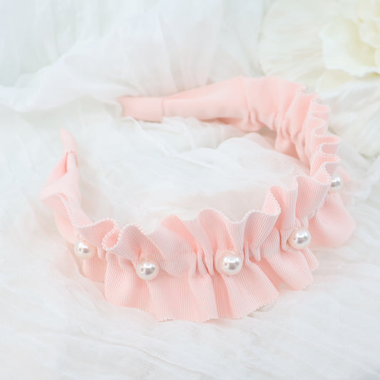 Frills Ribbon×Perl Headband【PINK】