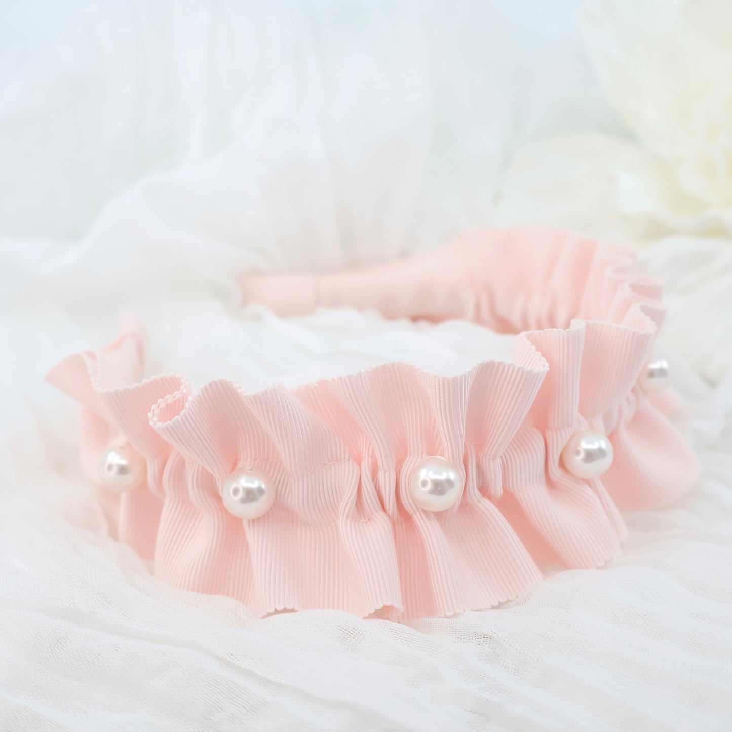 Frills Ribbon×Perl Headband【PINK】