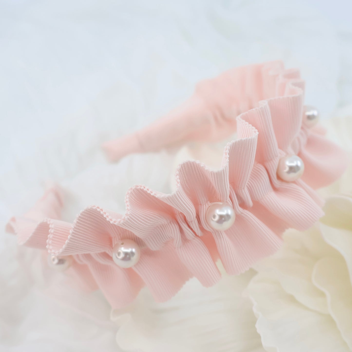 Frills Ribbon×Perl Headband【PINK】