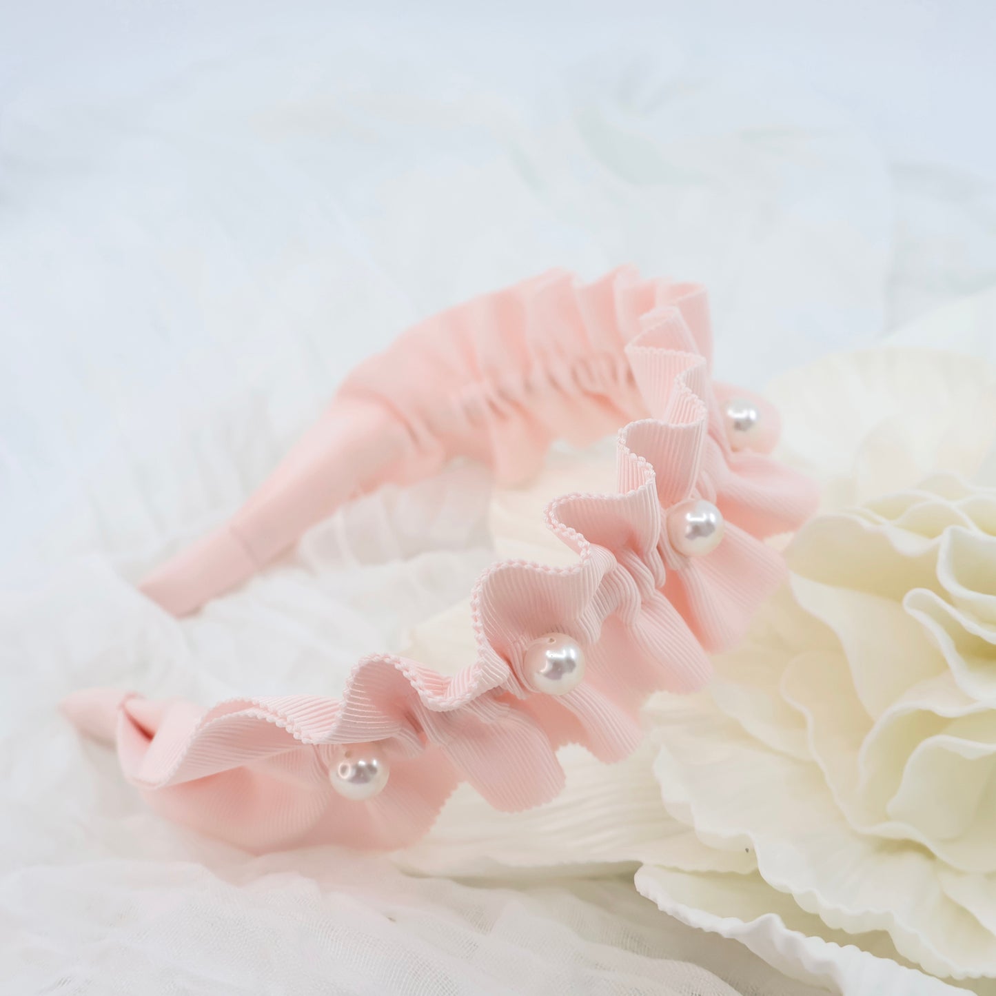 Frills Ribbon×Perl Headband【PINK】