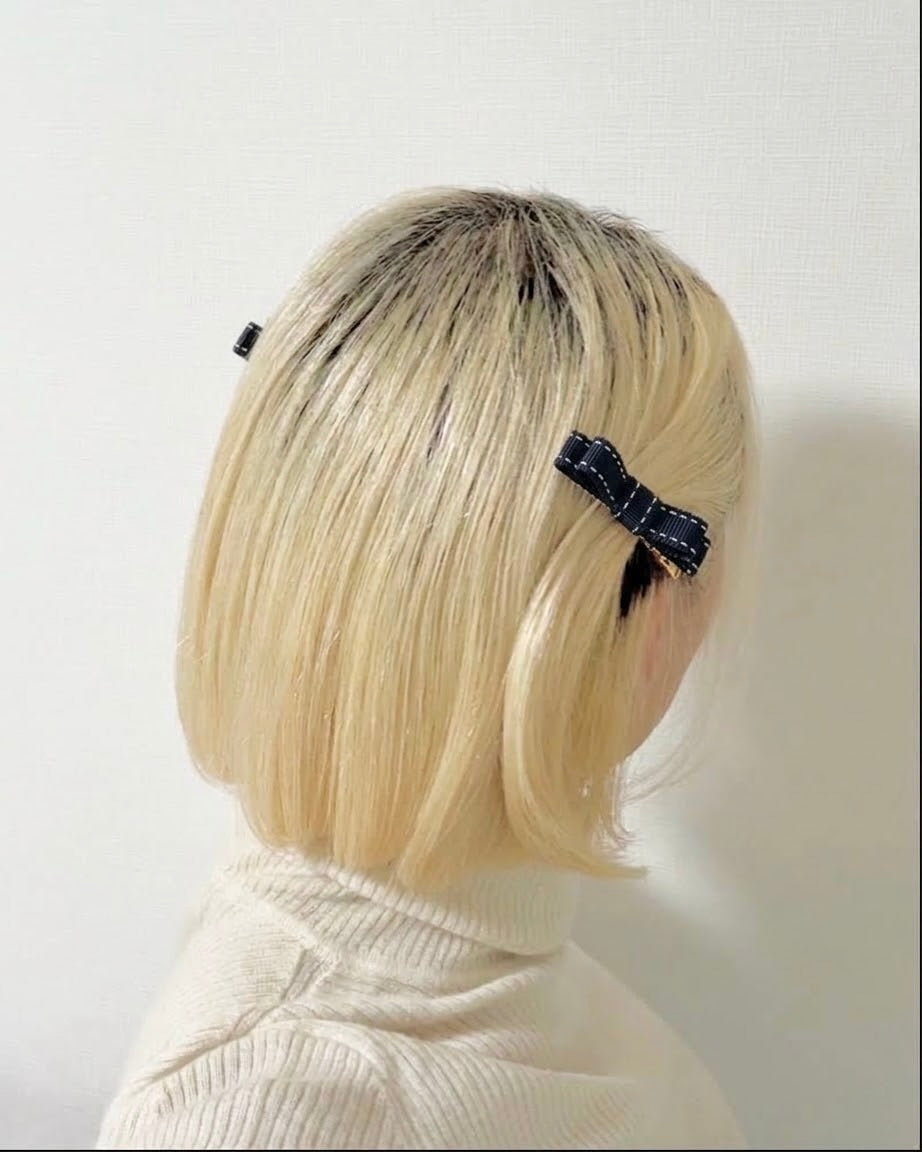 ステッチミニリボンヘアクリップ【ブラック】