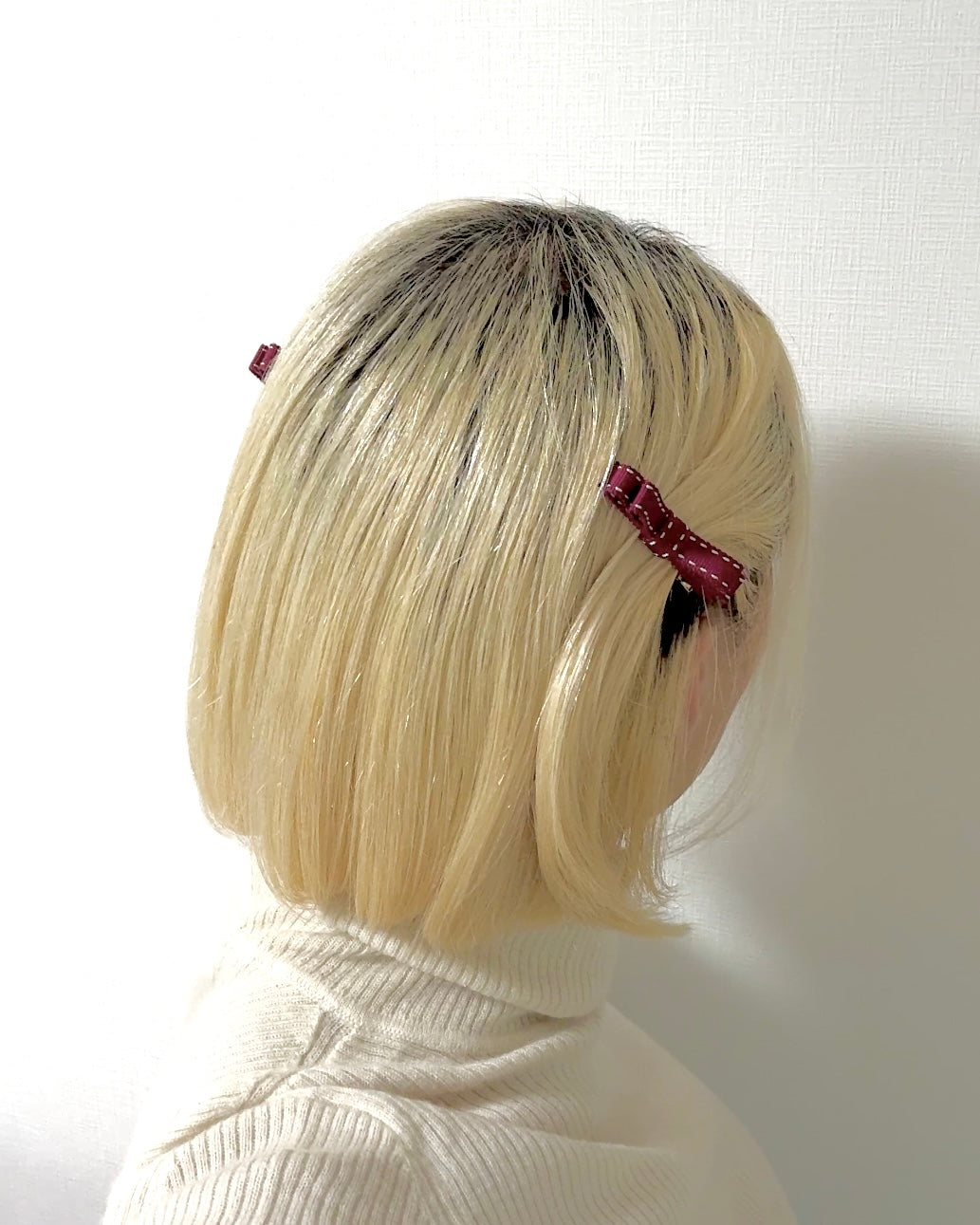 ステッチミニリボンヘアクリップ【ワイン】