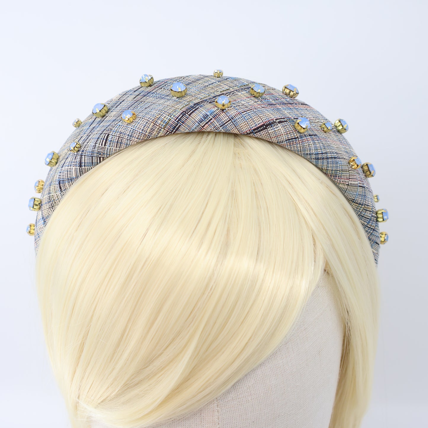 Blue Check×Aqua Blue Bijou Headband