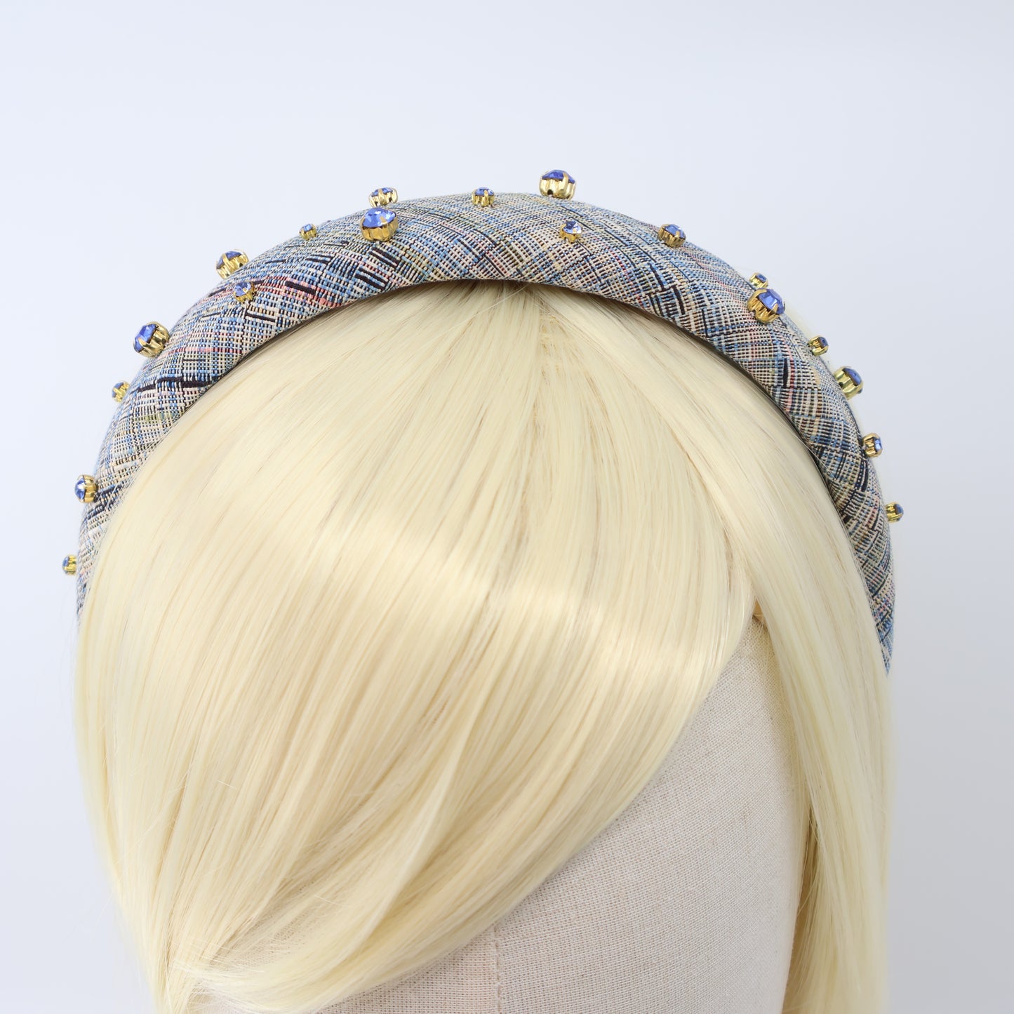 Blue Check×Blue Bijou Headband